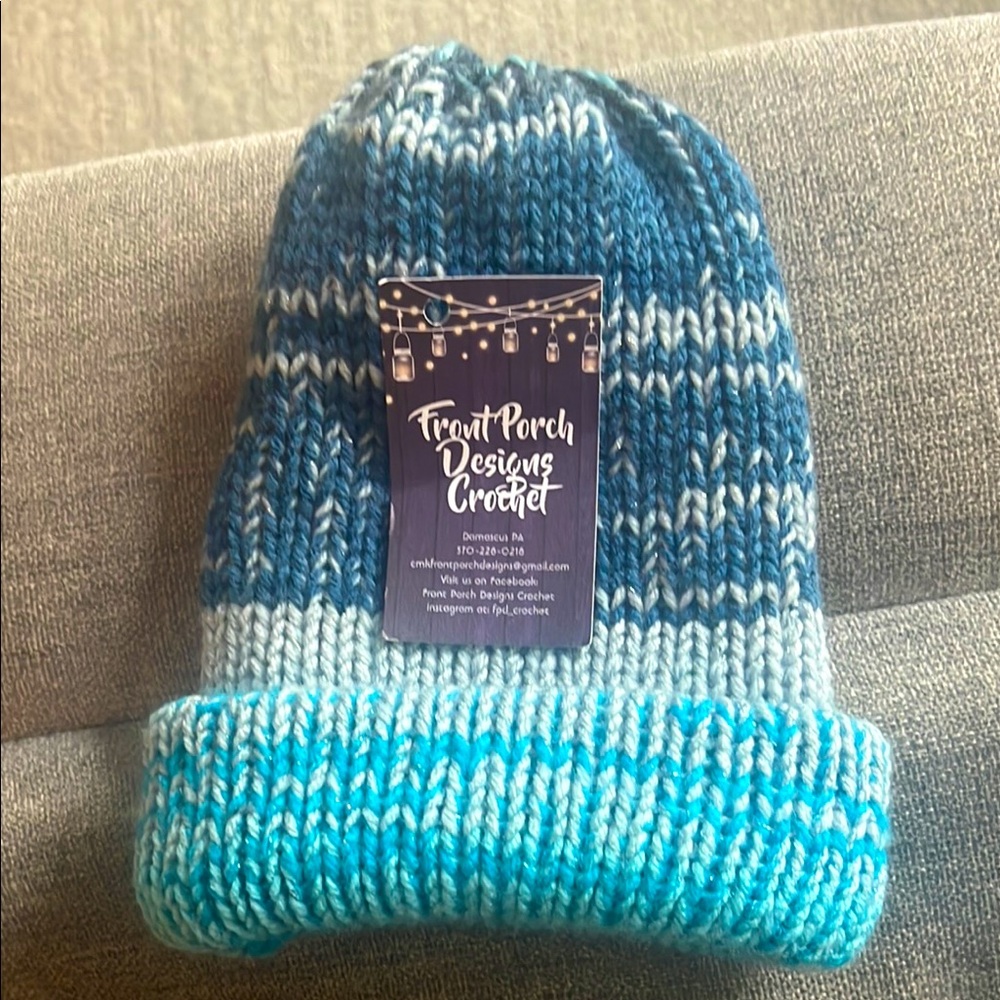 Handmade Crocheted Front Porch Designs Kids Blue Knit Beanie
